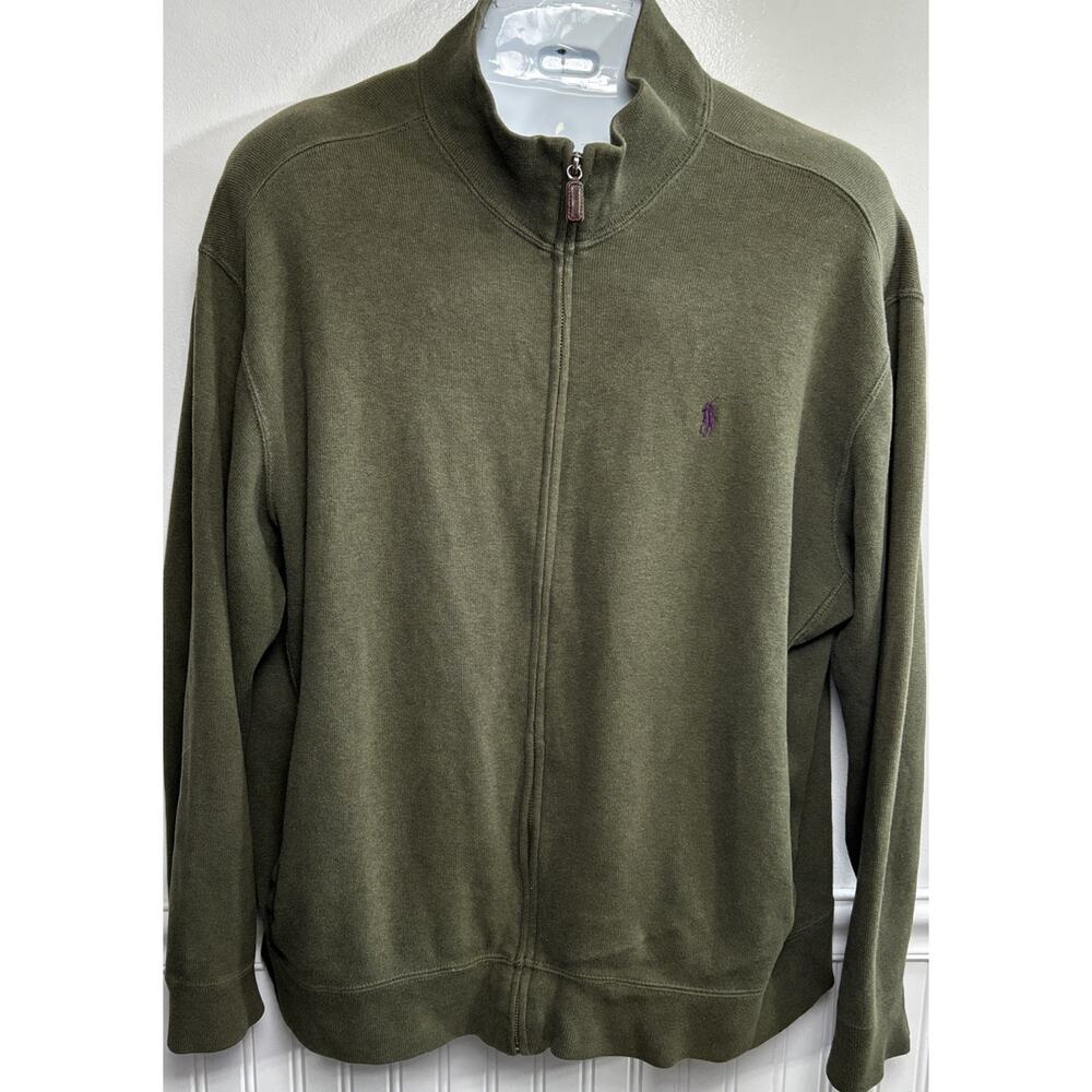 Vintage Polo Ralph Lauren Sweater Men XL Green Cotton Full Zip Casual Preppy - Picture 3 of 9